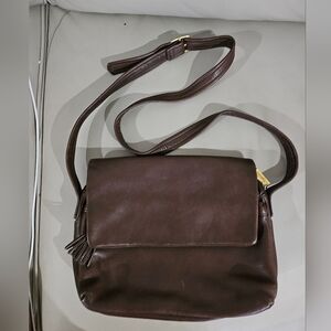 Tignanello Smooth Chocolate Brown Leather Purse Crossbody Tassel